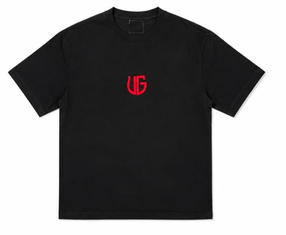 UG Monogram Tee Red – black tee with red UG emblem